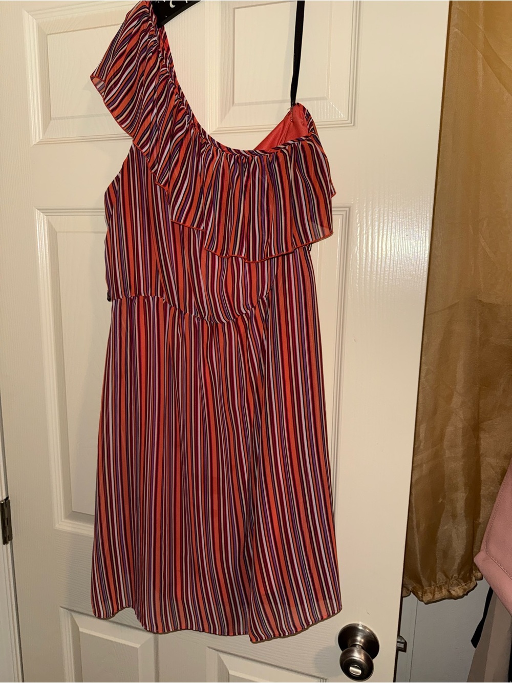 Bisou Bisou Red, Blue & White One-Shoulder Ruffle Midi Dress